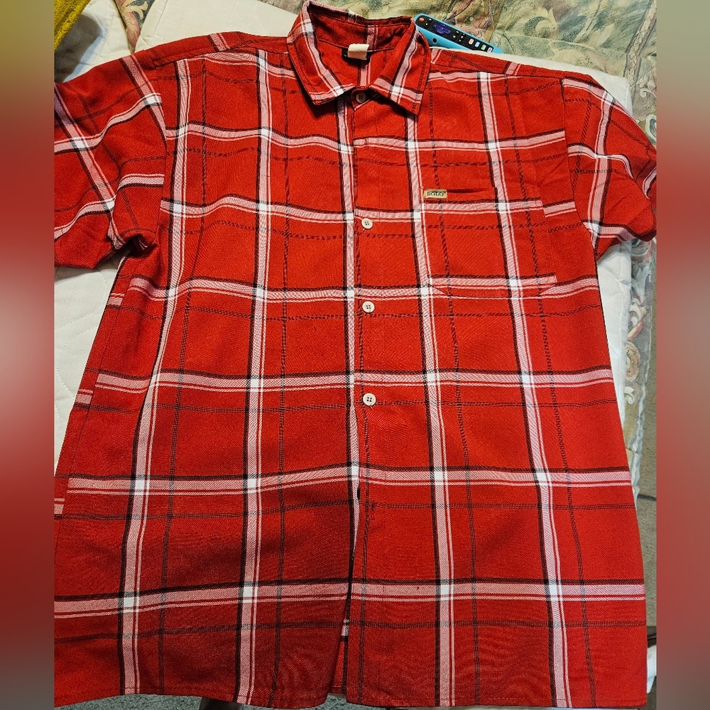 Mens Short Sleeve Plaid Button Down